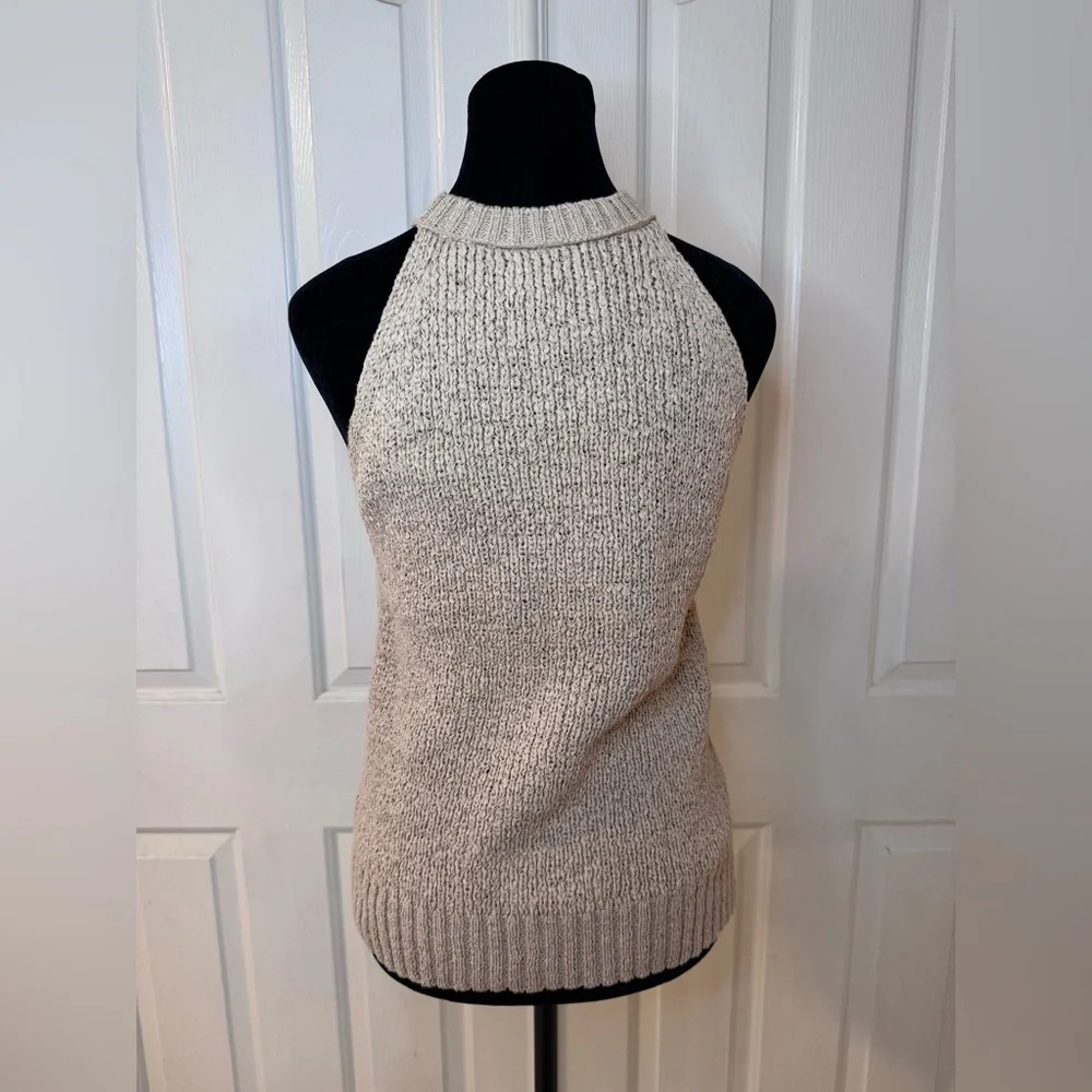 J CREW Sweater Tank Top High Neck Textured Knit Natural Tan Sz S Preppy Vacation - Picture 4 of 11